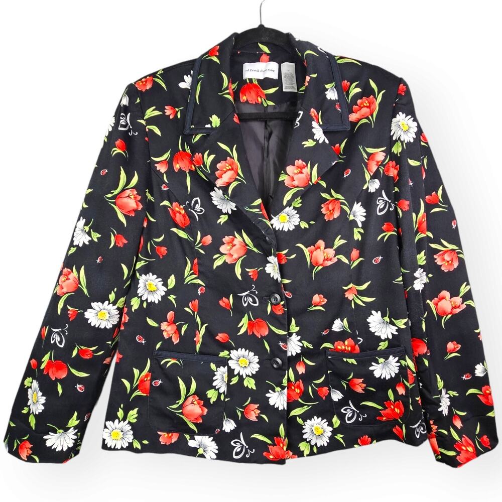 Alfred Dunner Sz 12 Lined Jacket W/ Lady Bugs Butterflies Flowers Floral Spring